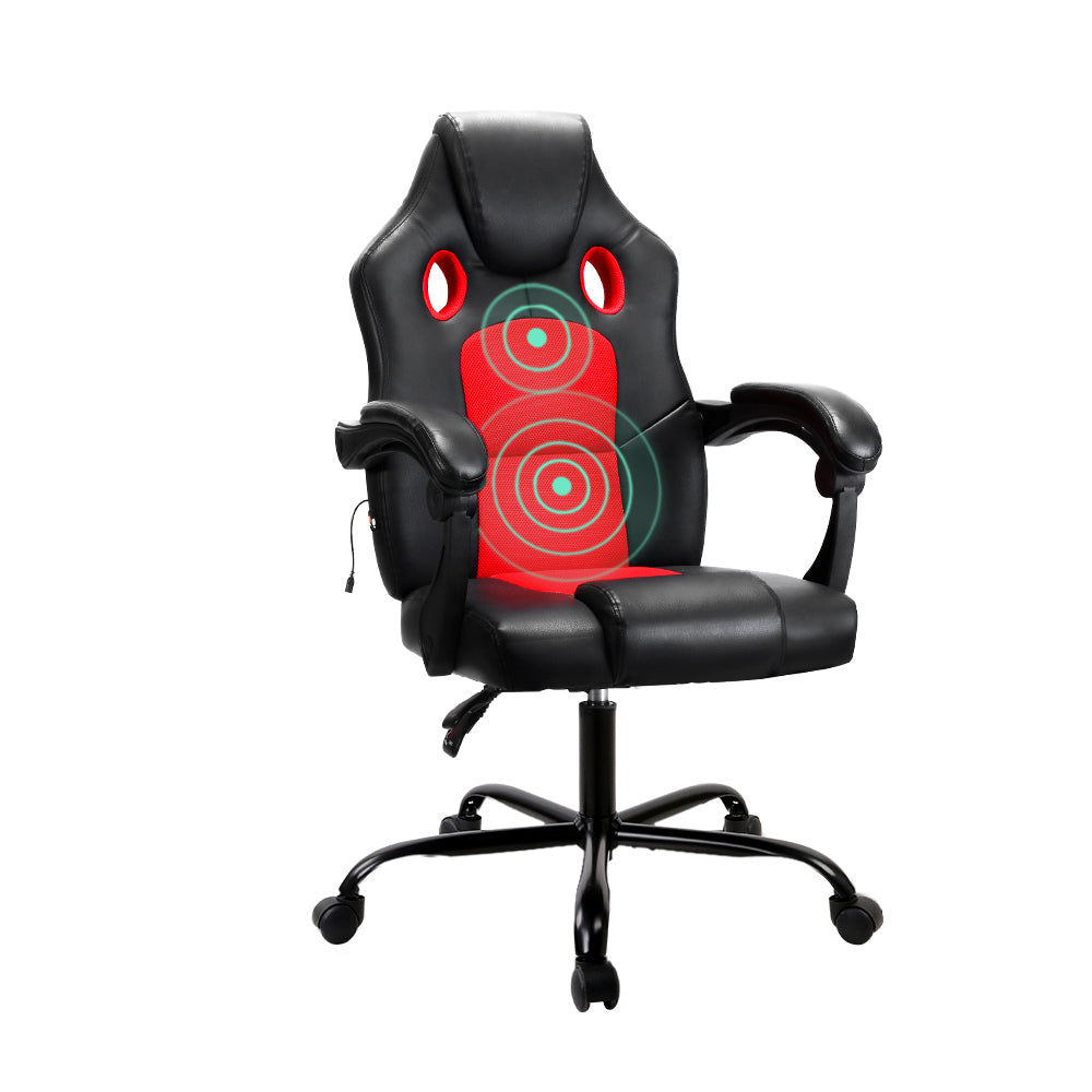 Artiss 2 Point Massage Gaming Office Chair PU Leather Red Dropshipzone
