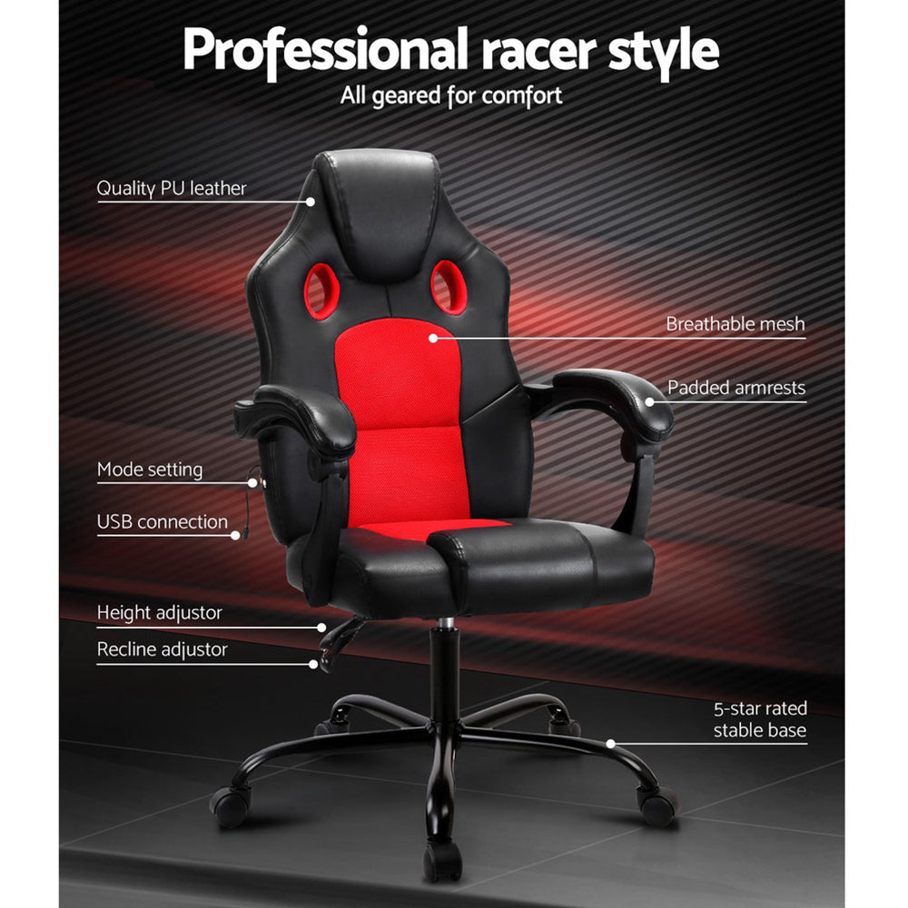 Artiss 2 Point Massage Gaming Office Chair PU Leather Red Dropshipzone