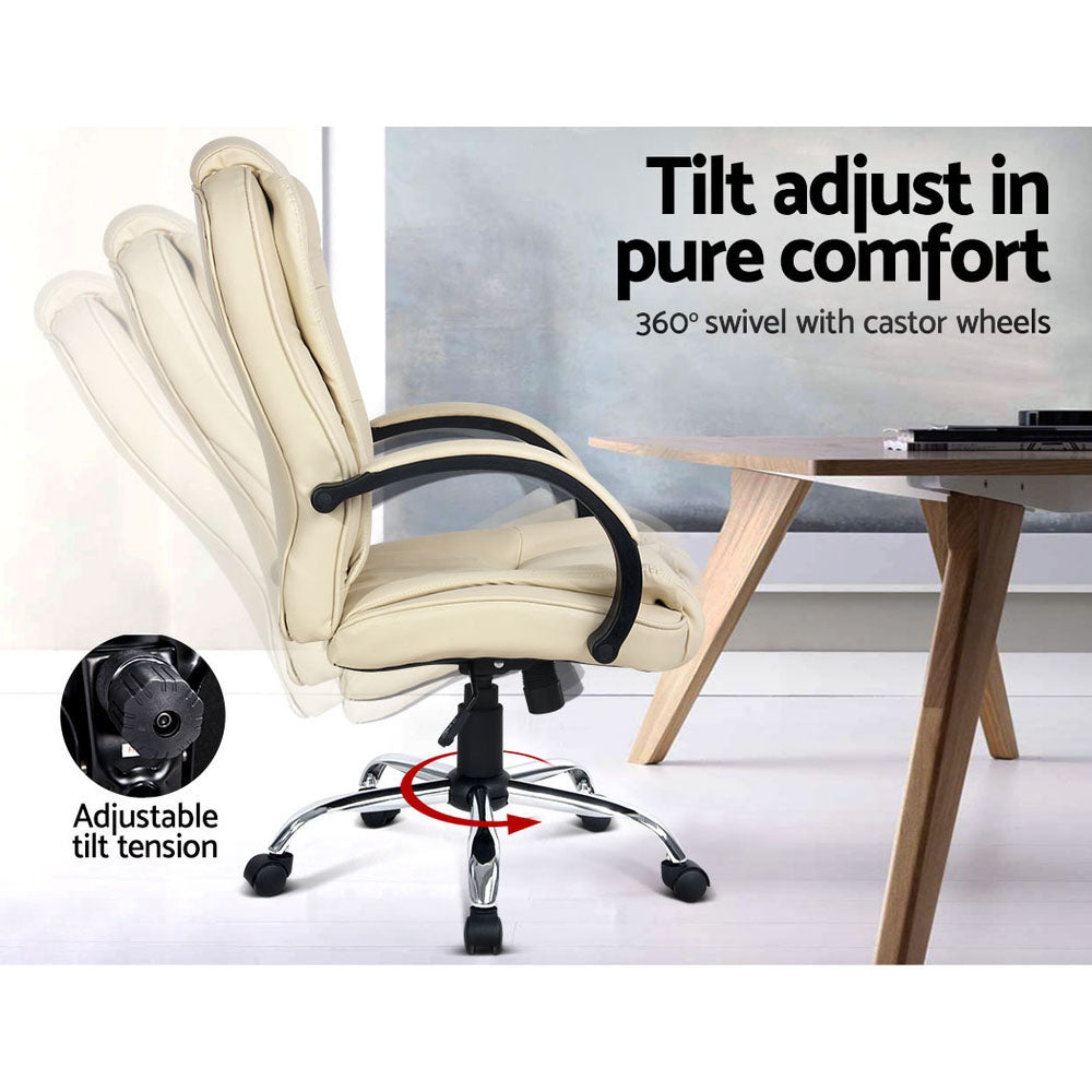 Artiss Executive Office Chair Leather Tilt Beige Dropshipzone