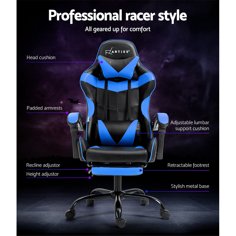 Artiss Gaming Office Chair Recliner Footrest Blue Dropshipzone
