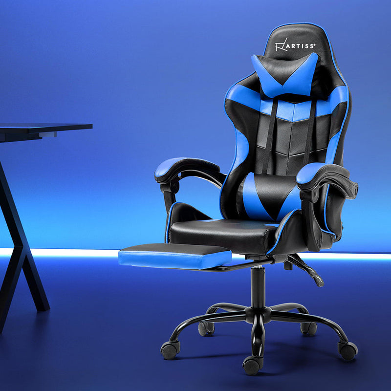 Artiss Gaming Office Chair Recliner Footrest Blue Dropshipzone