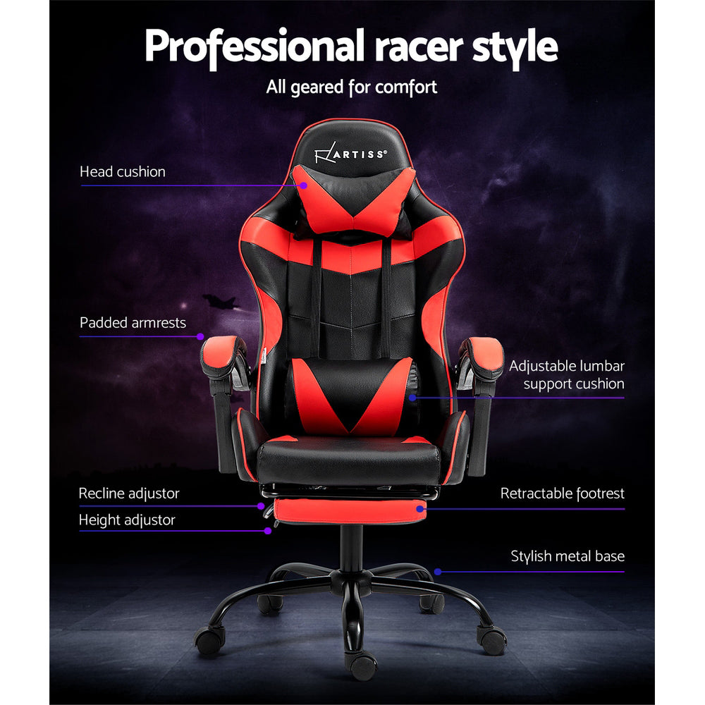Artiss Gaming Office Chair Recliner Footrest Red Dropshipzone