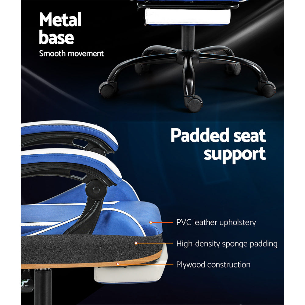 Artiss Gaming Office Chair Footrest Blue White Dropshipzone