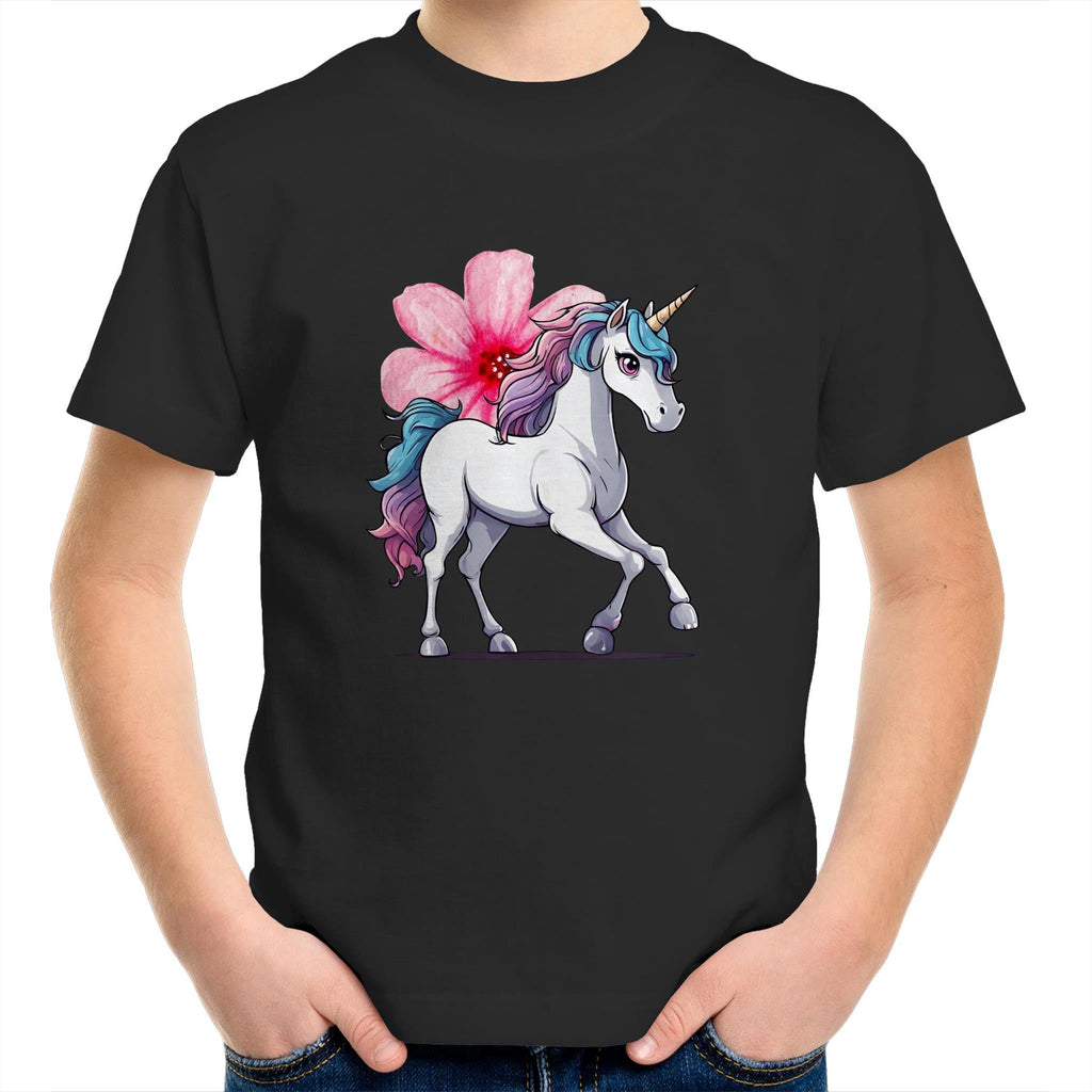 Unicorn and Flower AS Colour Kids Youth T-Shirt Ogo Merch