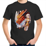 Lady and Pet Dragon AS Colour Kids Youth T-Shirt Ogo Merch