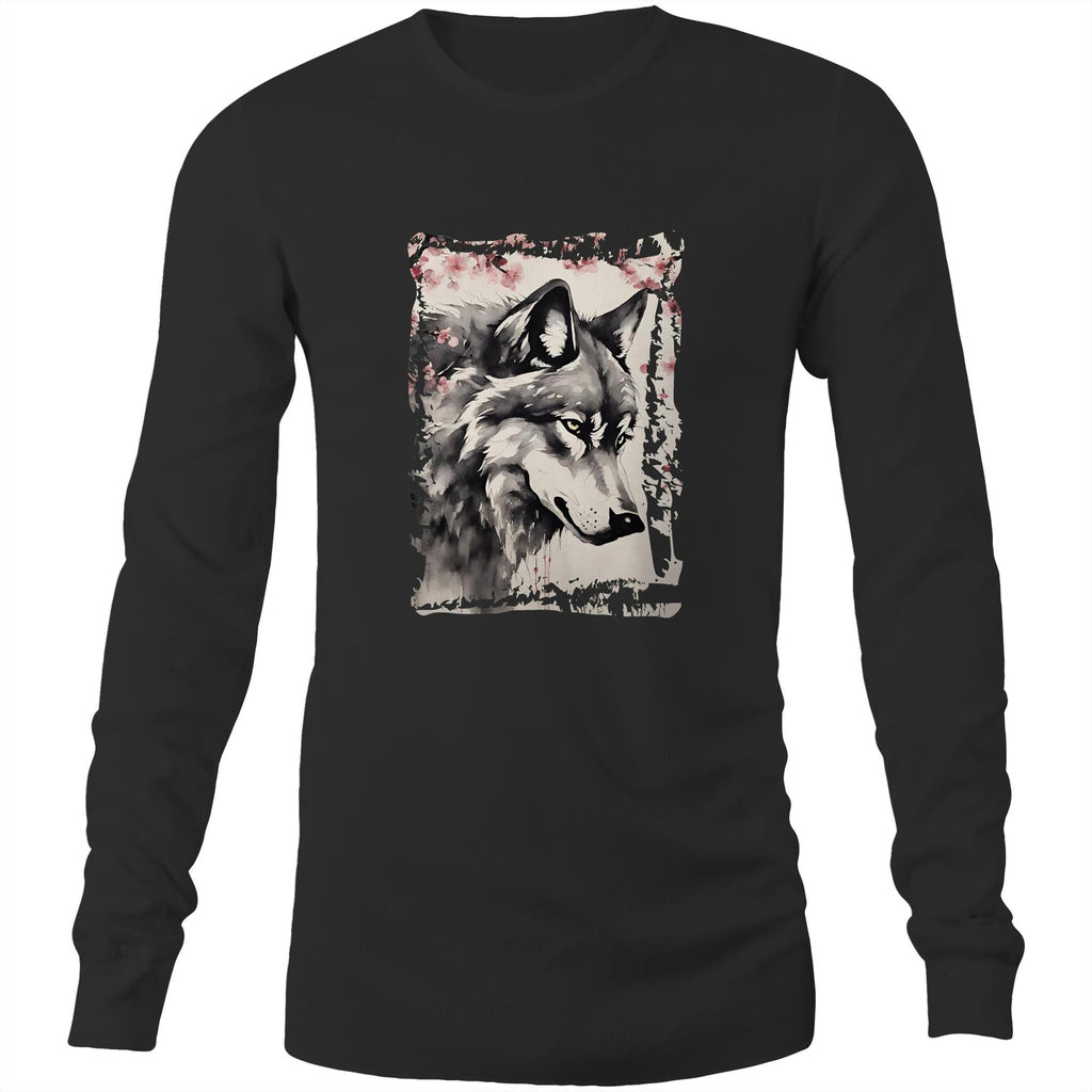 Wolf and Flowers AS Colour Base Mens Long Sleeve TShirt Ogo Merch