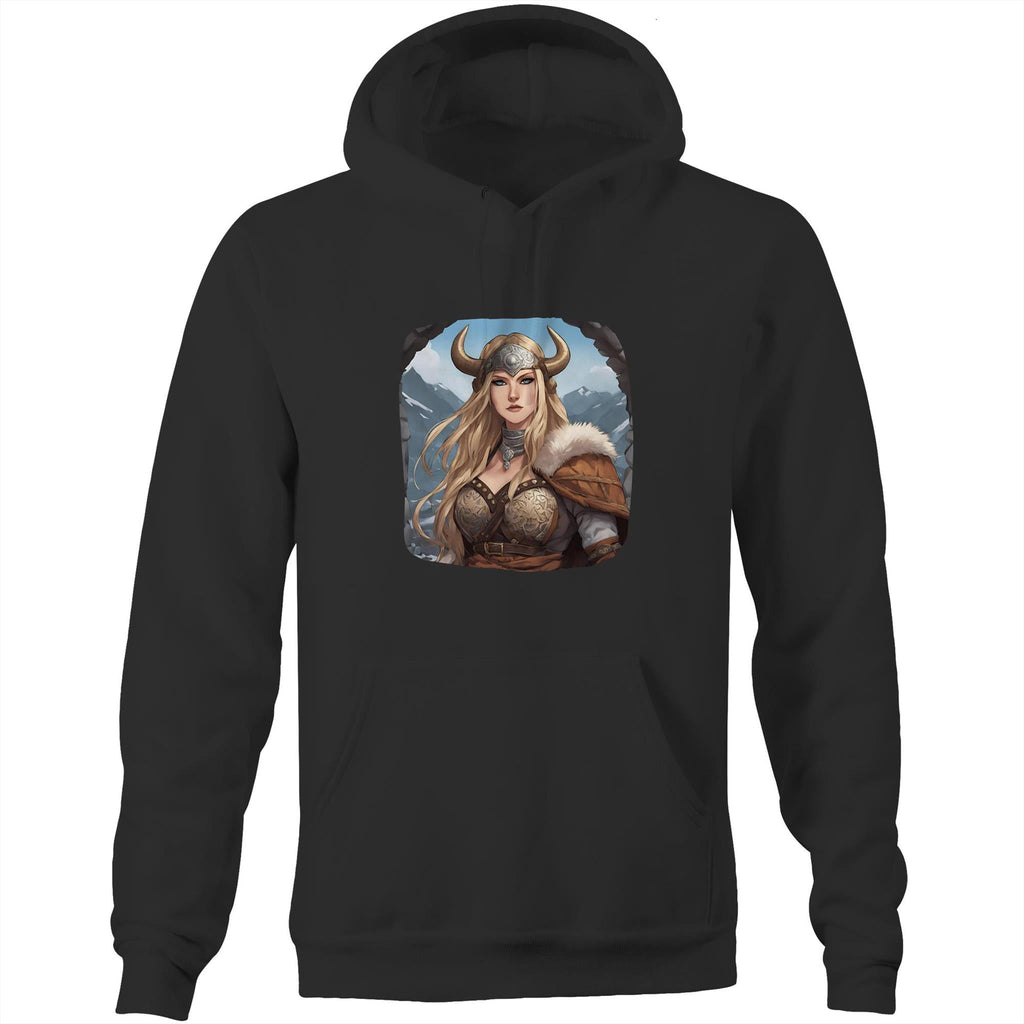 Viking Girl AS Colour Stencil - Pocket Hoodie Sweatshirt Ogo Merch