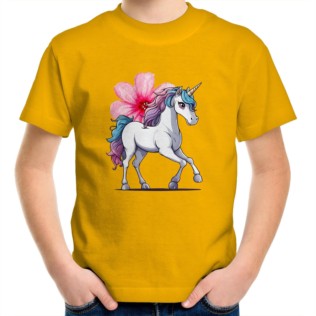 Unicorn and Flower AS Colour Kids Youth T-Shirt Ogo Merch