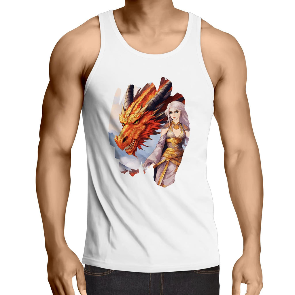 Lady and Pet Dragon AS Colour Lowdown - Mens Singlet Top Ogo Merch