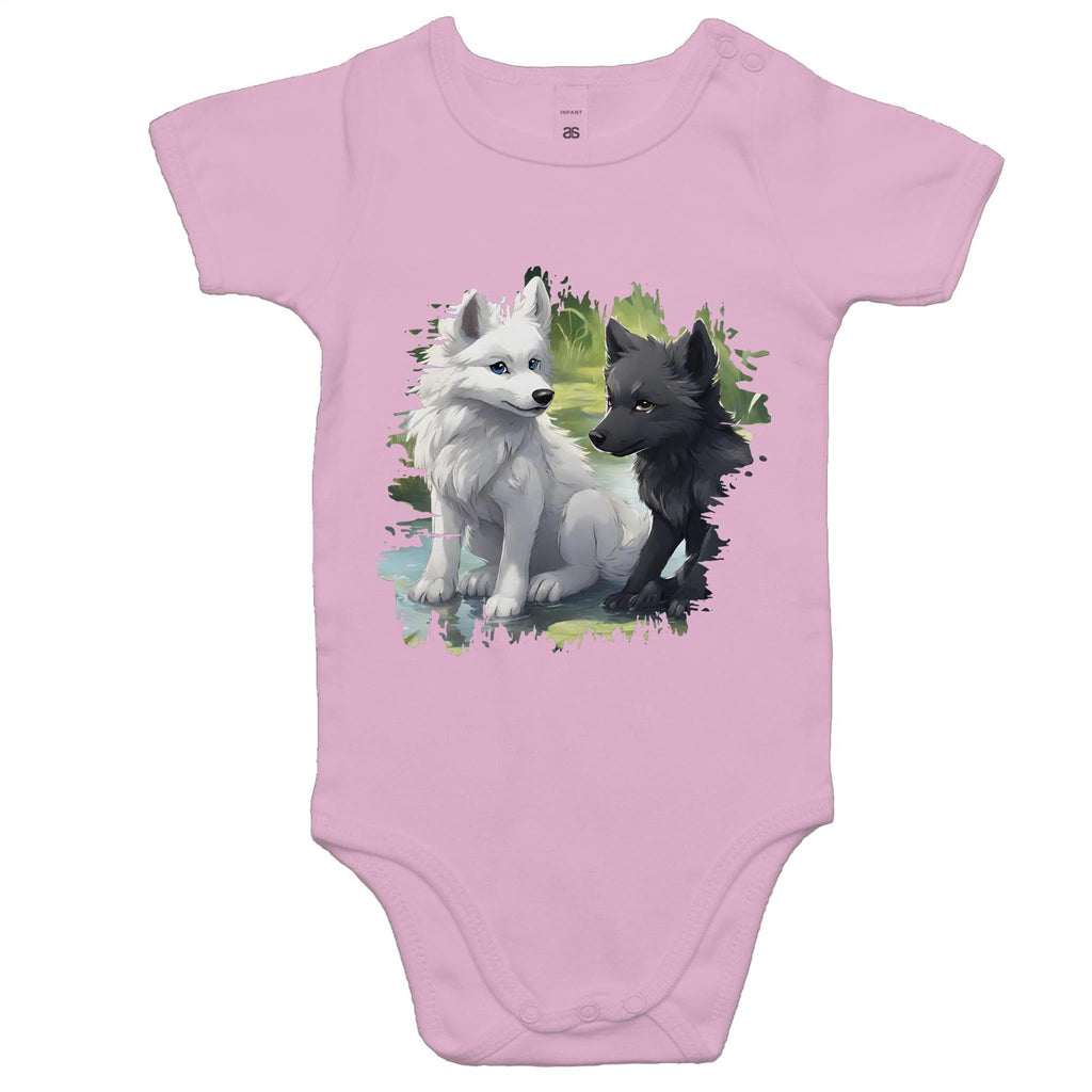 Two Wolves AS Colour Mini Me - Baby Onesie Romper Ogo Merch