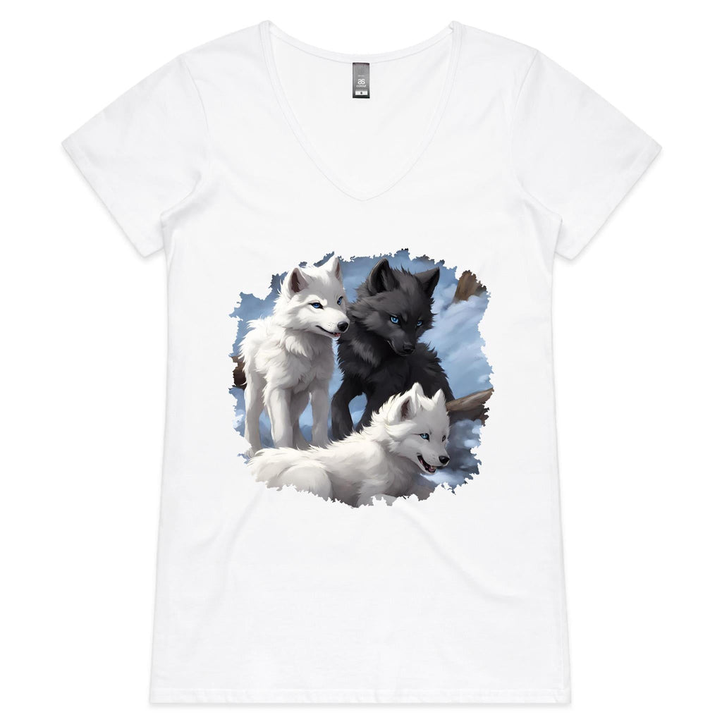 Three Wolves AS Colour Bevel - Womens V-Neck T-Shirt Ogo Merch
