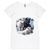 Three Wolves AS Colour Bevel - Womens V-Neck T-Shirt Ogo Merch