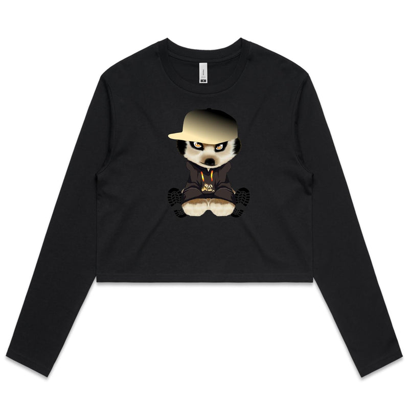 Meerkat in Cap AS Colour - Women's Long Sleeve Crop Tee Ogo Merch