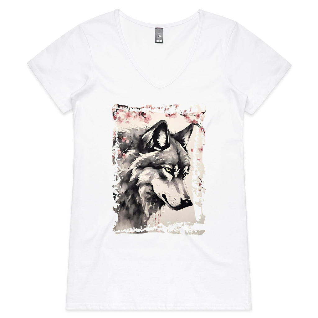 Wolf and Flowers AS Colour Bevel Womens VNeck TShirt Ogo Merch