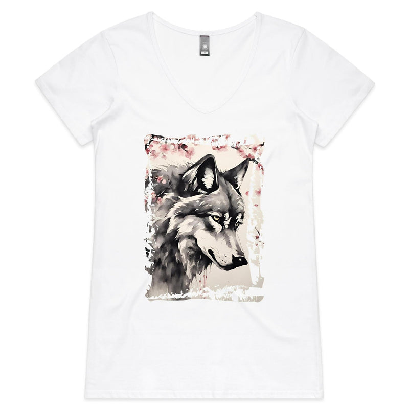 Wolf and Flowers AS Colour Bevel Womens VNeck TShirt Ogo Merch