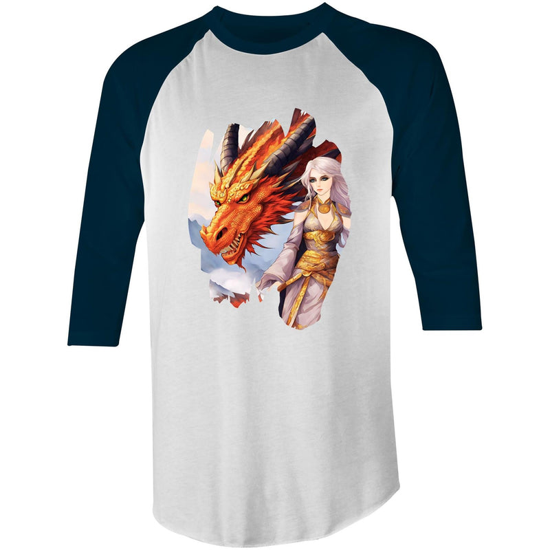 Lady and Pet Dragon AS Colour Raglan - 3/4 Sleeve T-Shirt Ogo Merch