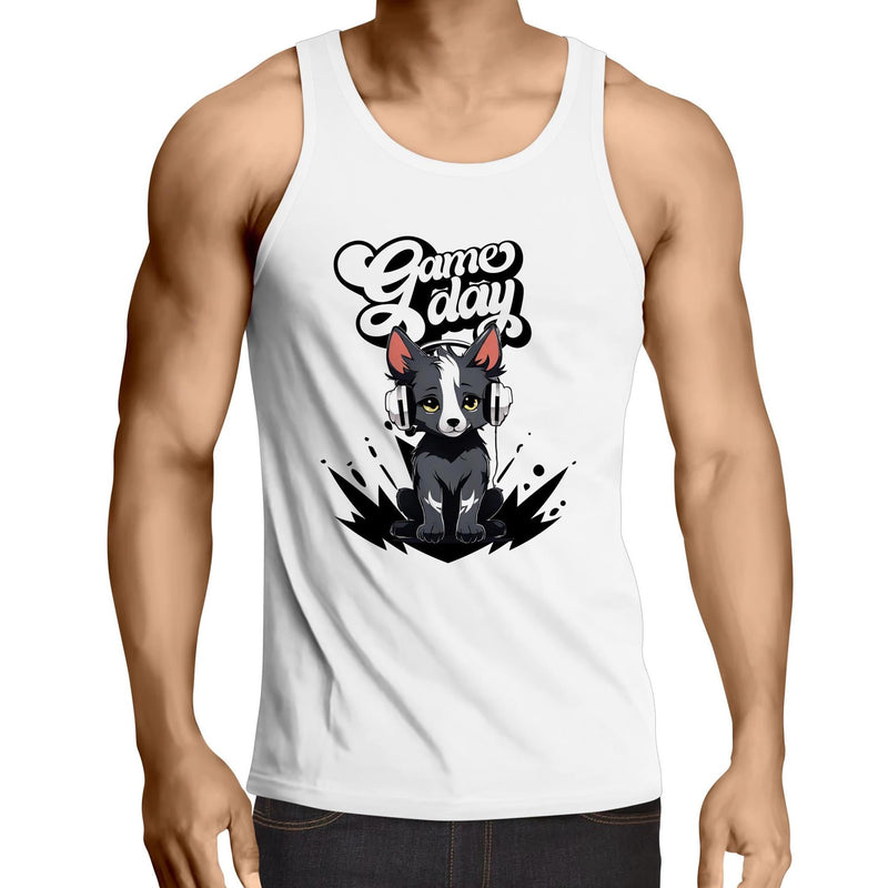 Game Day Pup AS Colour Lowdown - Mens Singlet Top Ogo Merch