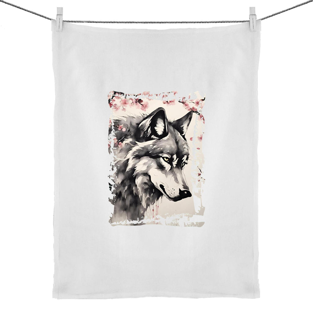 Wolf and Flowers 50% Linen 50% Cotton Tea Towel Ogo Merch