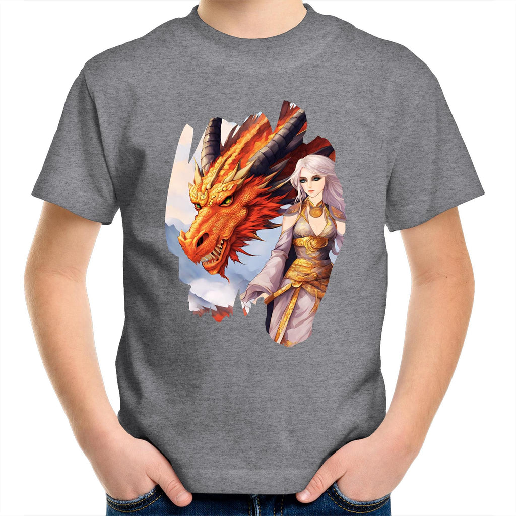 Lady and Pet Dragon AS Colour Kids Youth T-Shirt Ogo Merch