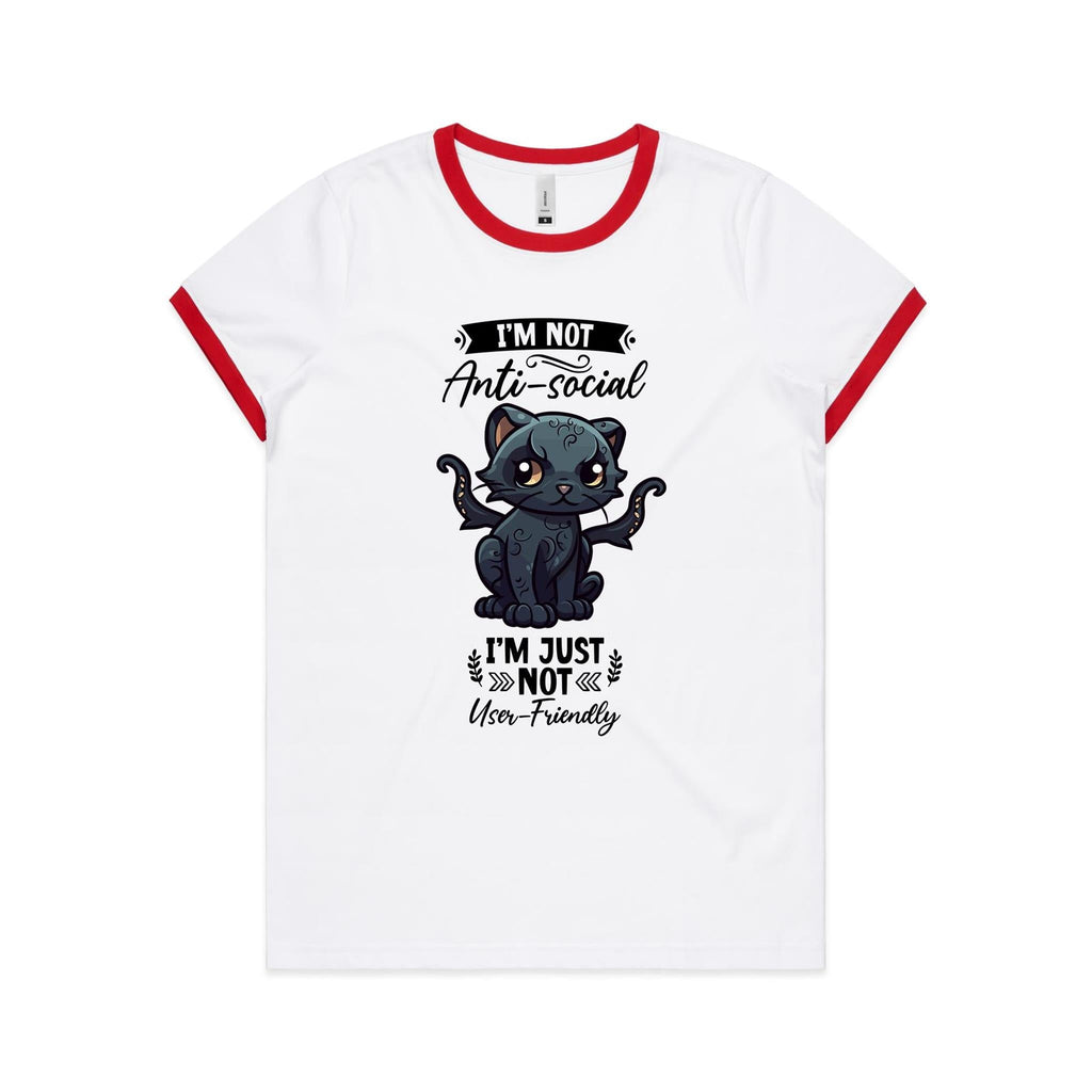 Antisocial Cat Monster AS Colour Women's Ringer Tee Ogo Merch