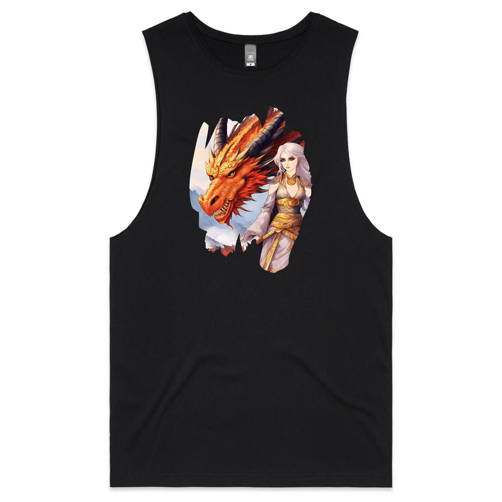 Lady and Pet Dragon AS Colour Barnard - Mens Tank Top Tee Ogo Merch