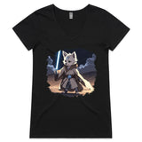 Wolf with Lightsaber AS Colour Bevel Womens V-Neck T-Shirt Ogo Merch