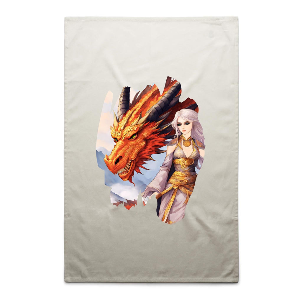Lady and Pet Dragon AS Colour Tea Towel Ogo Merch