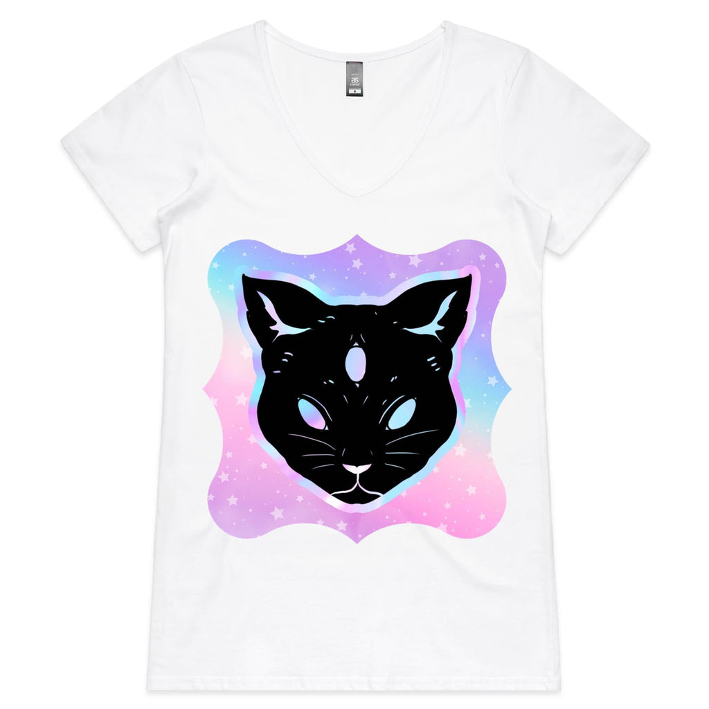 Psychic Cat AS Colour Bevel Womens VNeck TShirt Ogo Merch