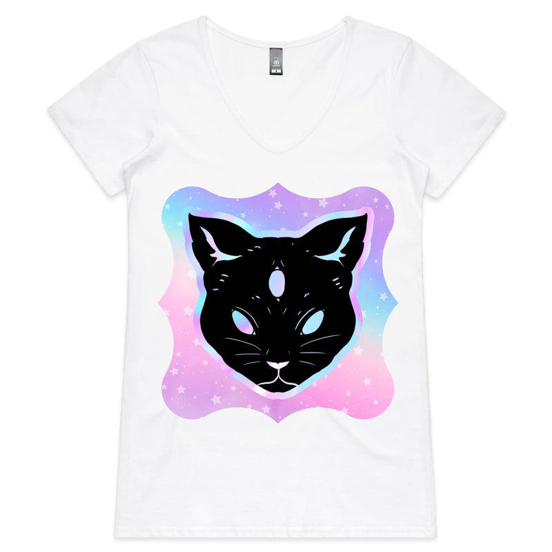 Psychic Cat AS Colour Bevel Womens VNeck TShirt Ogo Merch