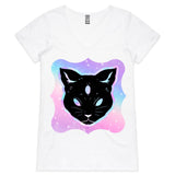 Psychic Cat AS Colour Bevel Womens VNeck TShirt Ogo Merch