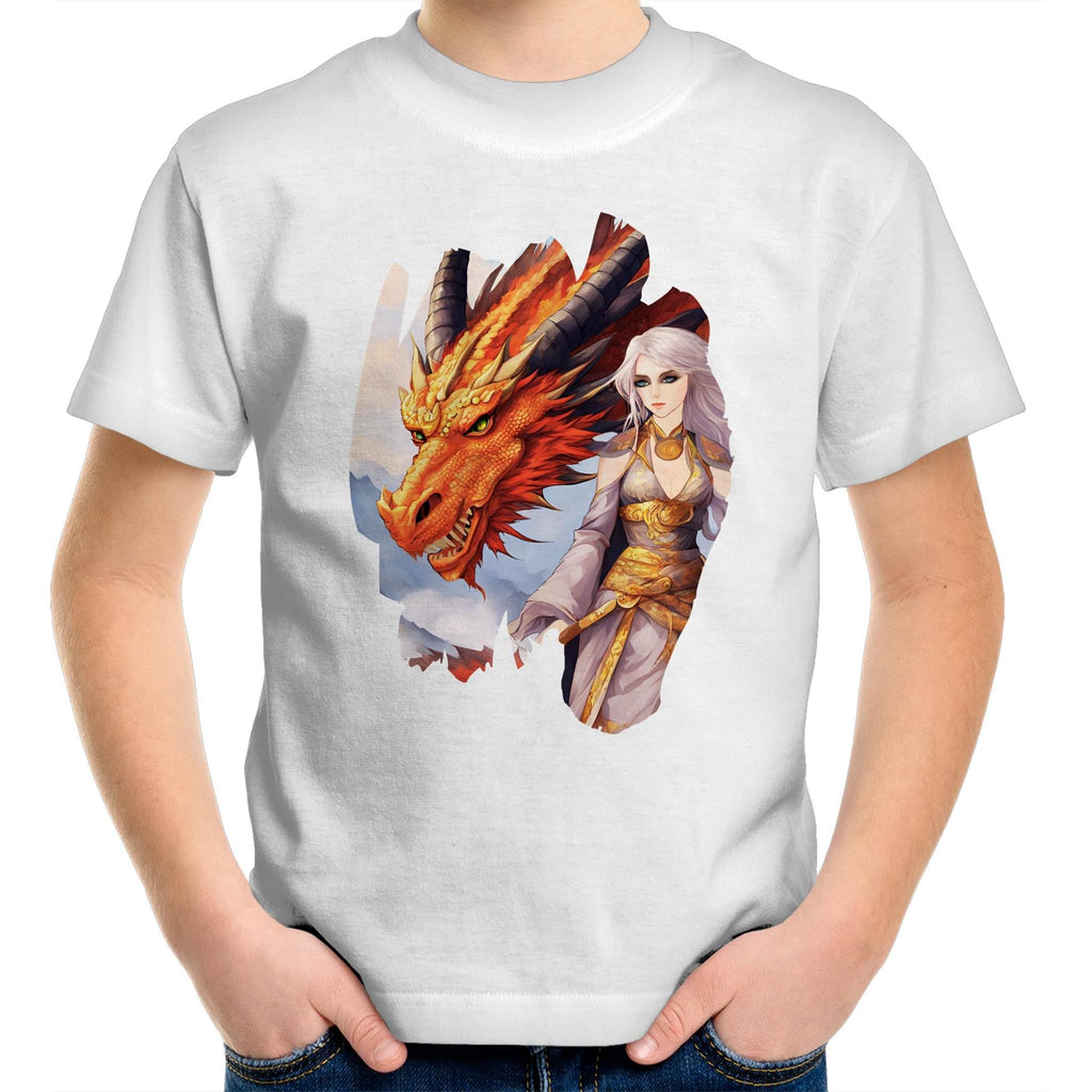 Lady and Pet Dragon AS Colour Kids Youth T-Shirt Ogo Merch