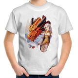 Lady and Pet Dragon AS Colour Kids Youth T-Shirt Ogo Merch