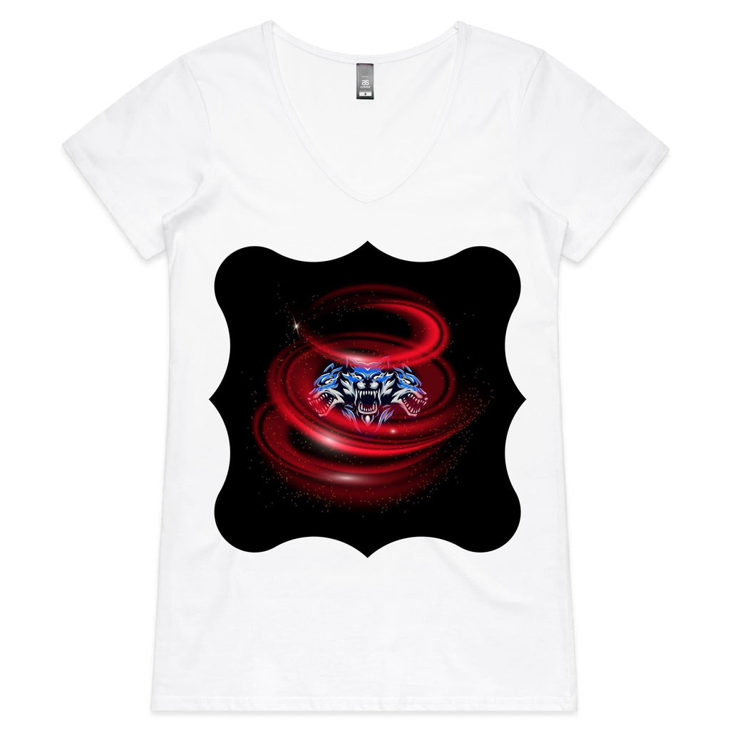 Cerberus Swirl AS Colour Bevel Womens VNeck TShirt Ogo Merch