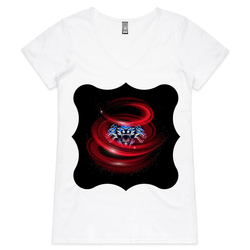Cerberus Swirl AS Colour Bevel Womens VNeck TShirt Ogo Merch