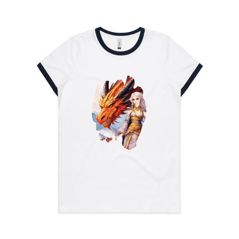 Lady and Pet Dragon AS Colour Women's Ringer Tee Ogo Merch