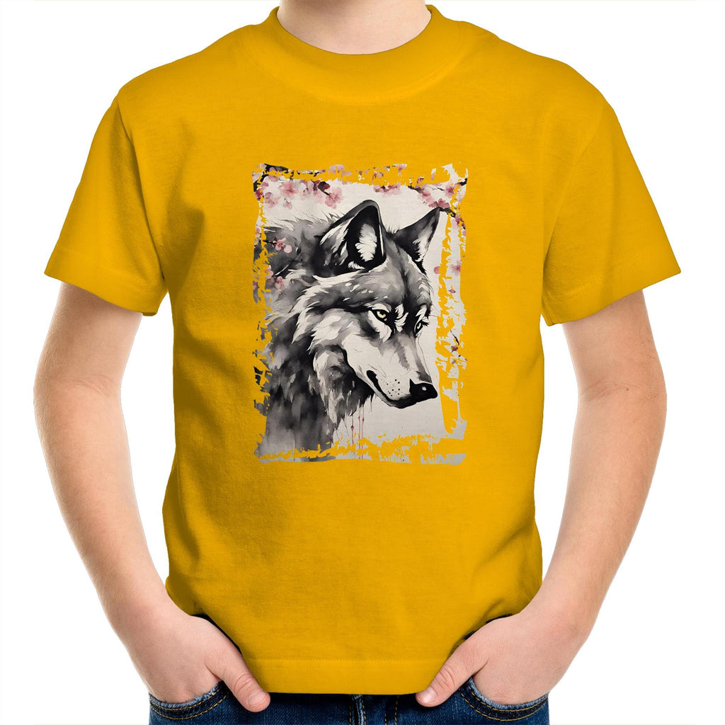 Wolf and Flowers AS Colour Kids Youth TShirt Ogo Merch