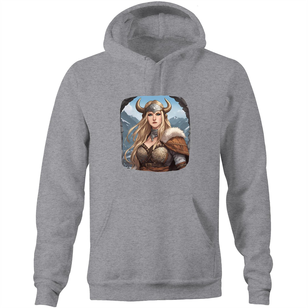 Viking Girl AS Colour Stencil - Pocket Hoodie Sweatshirt Ogo Merch