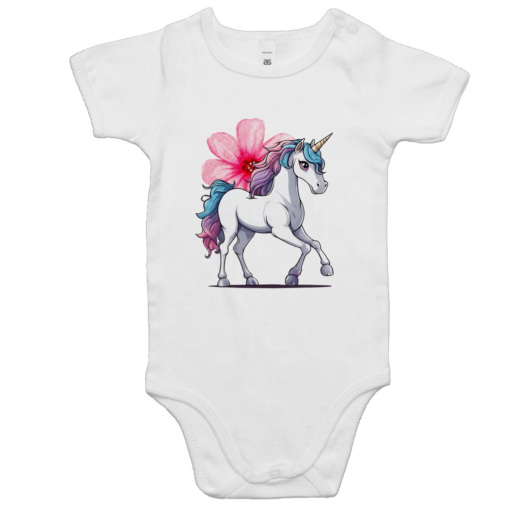 Unicorn and Flower AS Colour Mini Me - Baby Onesie Romper Ogo Merch