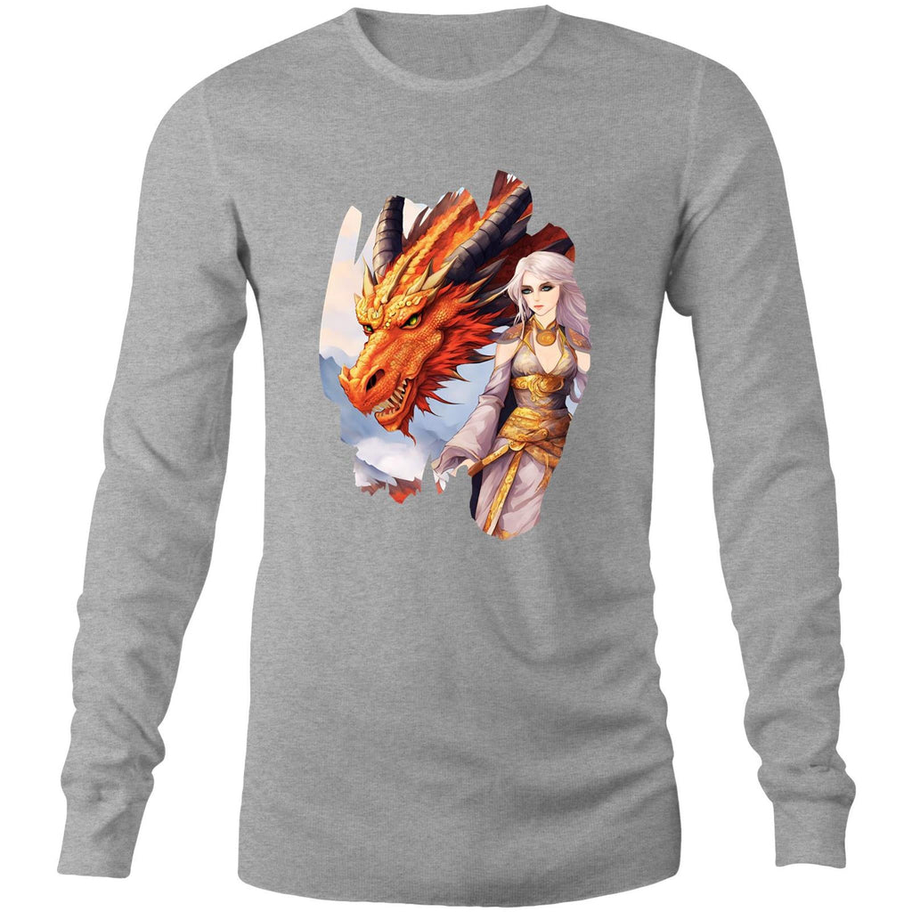 Lady and Pet Dragon AS Colour Base - Mens Long Sleeve T-Shirt Ogo Merch
