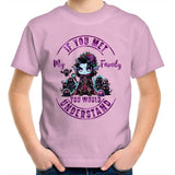 Meet my Family Angry Girl AS Colour Kids Youth T-Shirt Ogo Merch