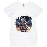 Wolf with Lightsaber AS Colour Bevel Womens V-Neck T-Shirt Ogo Merch