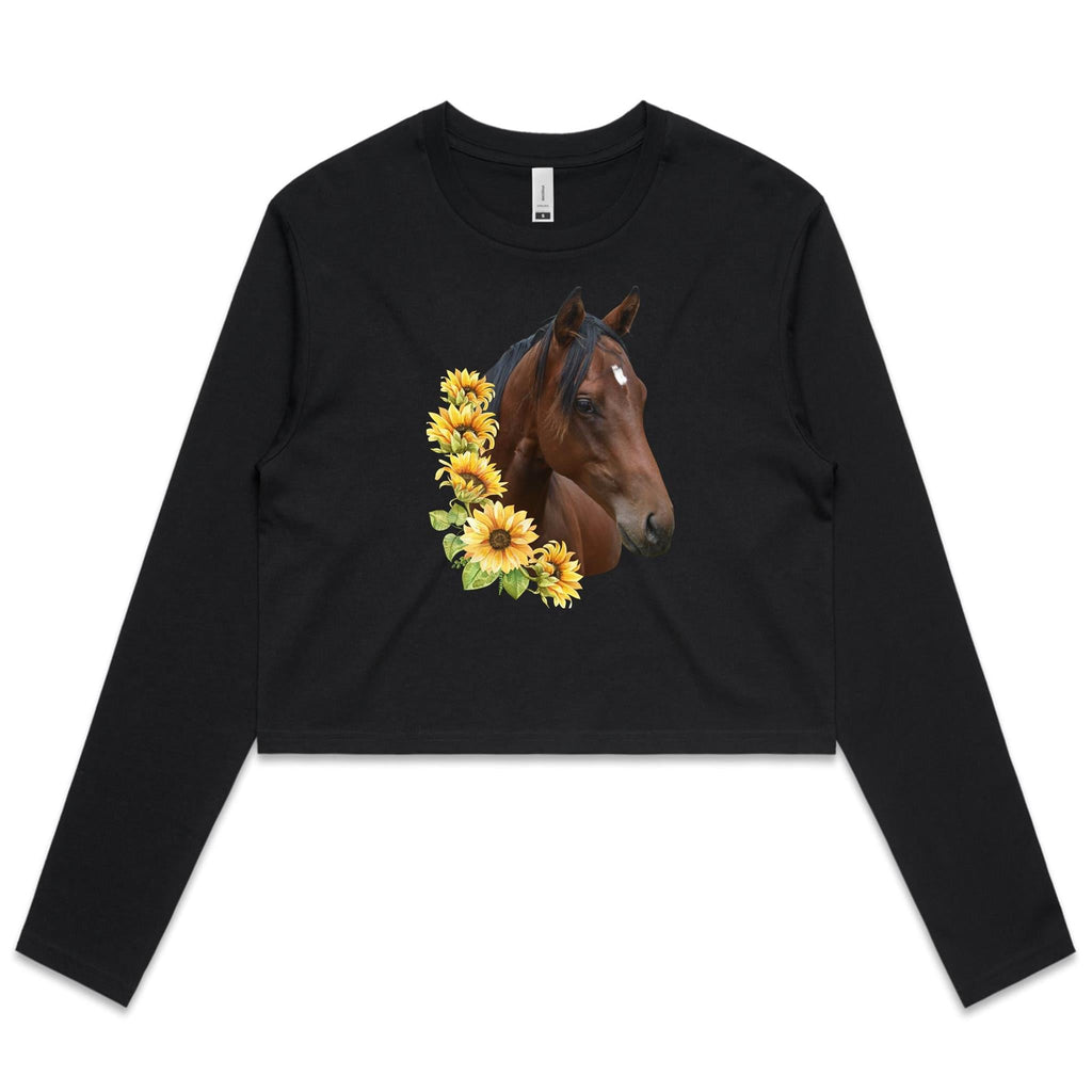 Sunflower Horse AS Colour - Women's Long Sleeve Crop Tee Ogo Merch