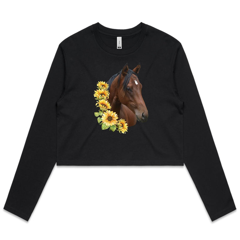 Sunflower Horse AS Colour - Women's Long Sleeve Crop Tee Ogo Merch