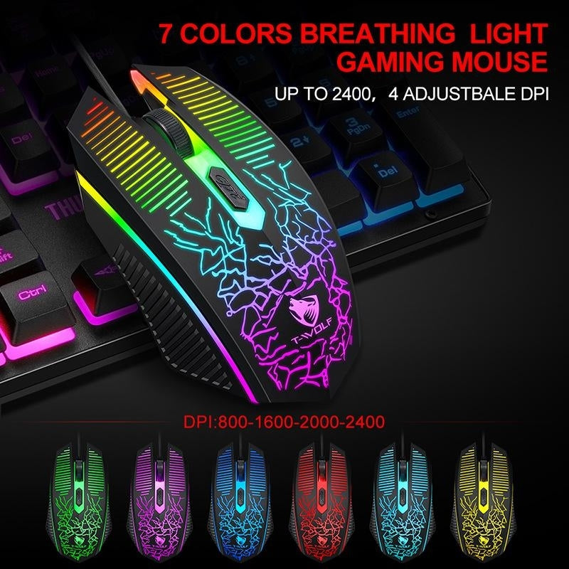 T-Wolf TF400 4-pcs Rainbow Keyboard/Mouse/Headphone/Mouse Pad Kit Set Dropshipzone