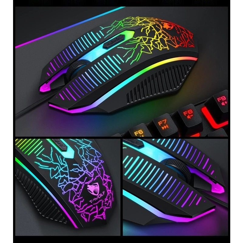 T-Wolf TF400 4-pcs Rainbow Keyboard/Mouse/Headphone/Mouse Pad Kit Set Dropshipzone