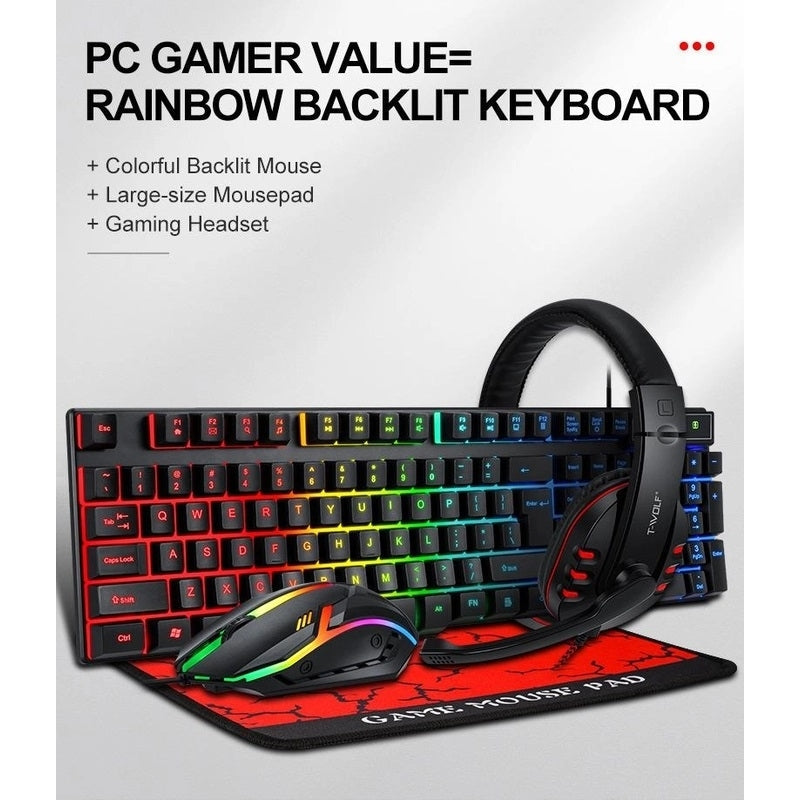 T-Wolf TF800 RGB Gaming Keyboard/Mouse/Headphone/Mouse Pad Set Dropshipzone