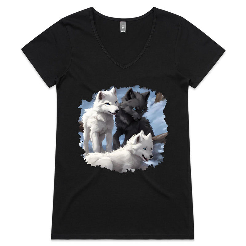 Three Wolves AS Colour Bevel - Womens V-Neck T-Shirt Ogo Merch