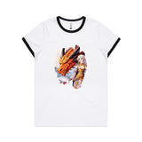 Lady and Pet Dragon AS Colour Women's Ringer Tee