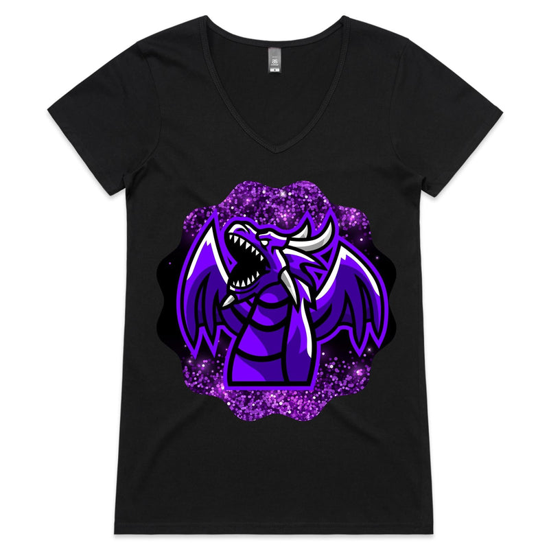 Shining Purple Dragon AS Colour Bevel Womens VNeck TShirt Ogo Merch
