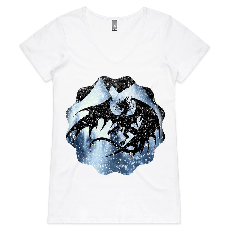 Dragon Silhouette AS Colour Bevel Womens VNeck TShirt Ogo Merch